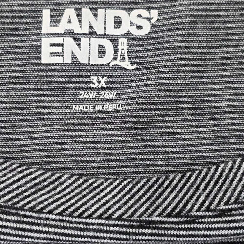 Lands End Womens 3X Navy Black White Stripe Short Sleeve Pullover Tunic Top